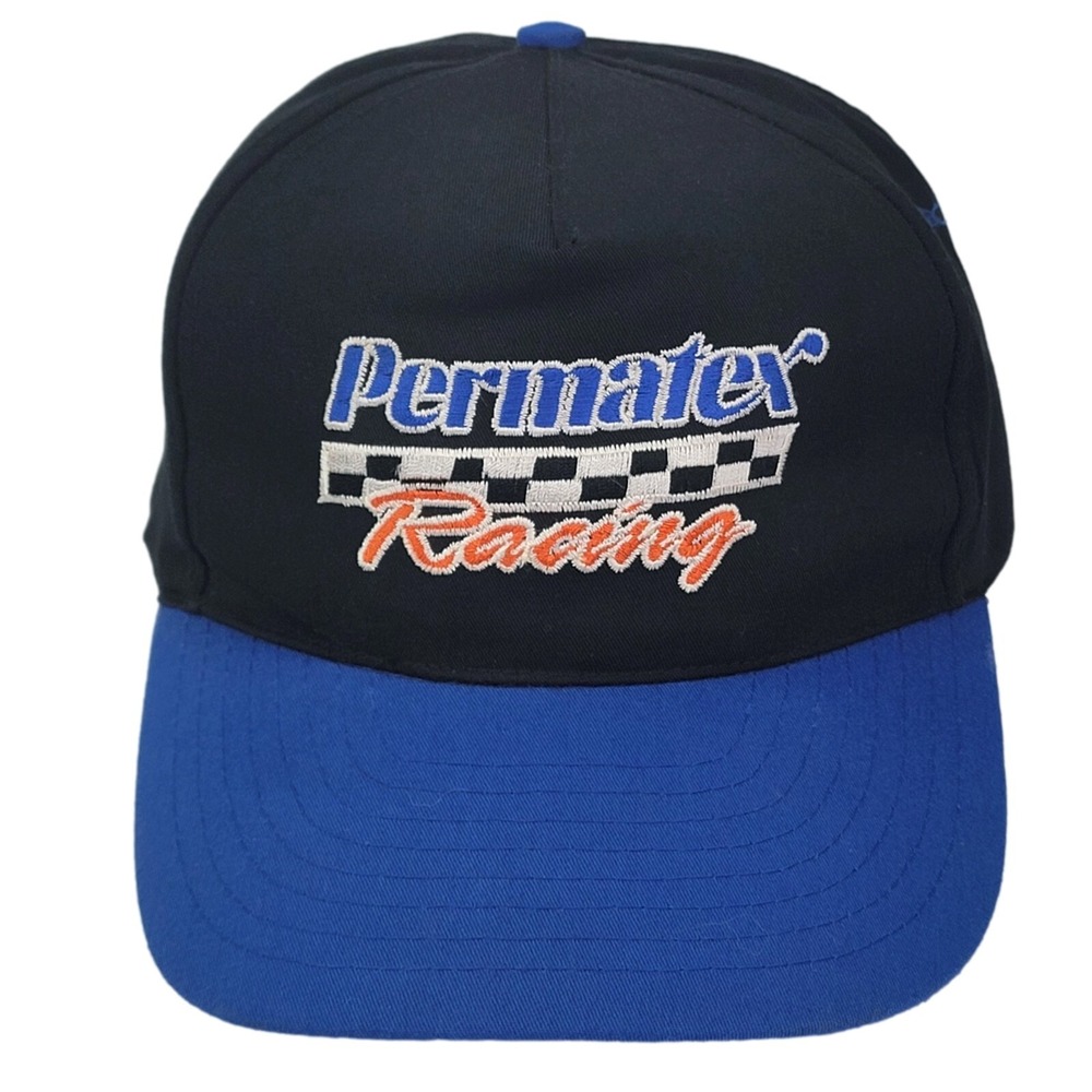 Nissun Permatex Racing Hat Cap OSFA Black Blue Embroidered Snapback Vintage